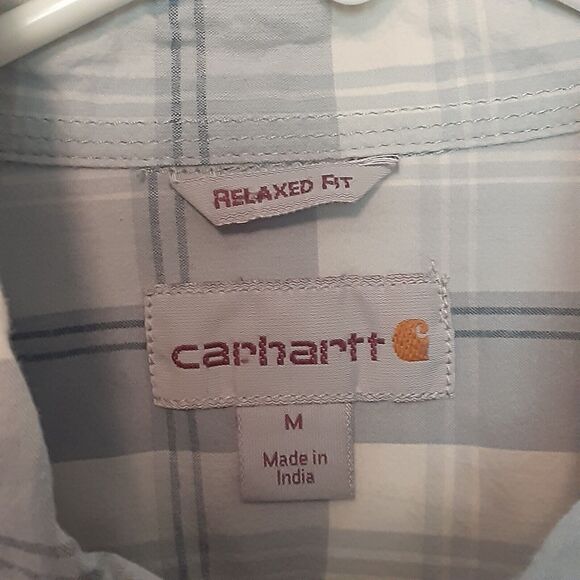 Carhartt Workwear Relaxed Fit Plaid Button Down Shirt Outdoors Mens Medium Blue - Picture 4 of 7